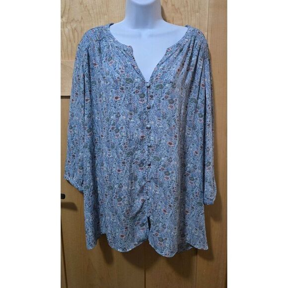 Rose+Olive Womens Floral Button-Front Blouse 2X granny core comfy roomy - Picture 1 of 6